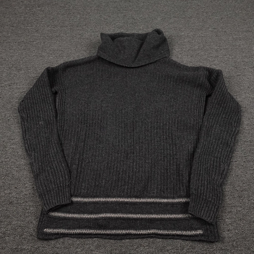 PrAna Sweater Womens XS Gray Wool Turtleneck Chunky Knit Striped Pullover
